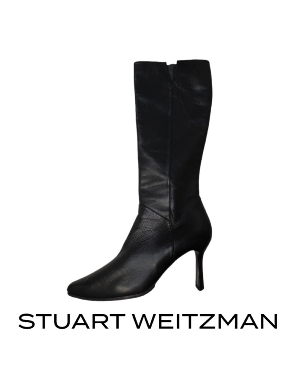 STUART WEITZMAN | Black Leather Square Toe High Heel At The Knee Boots 8 B